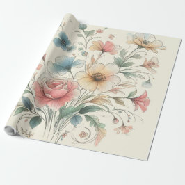 Papel De Presente cor de água pastel floral art