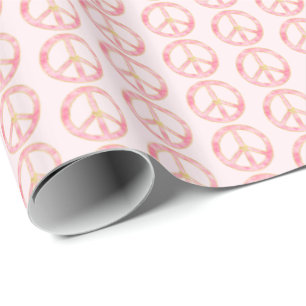 Papel De Presente Cor-de-água rosa - Dourado Sinal de Paz Coração