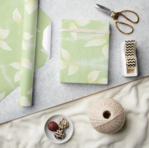 PAPEL DE PRESENTE COR DE ÁGUA VERDE SIMPLES DEIXA DESIGN DE ARTE
