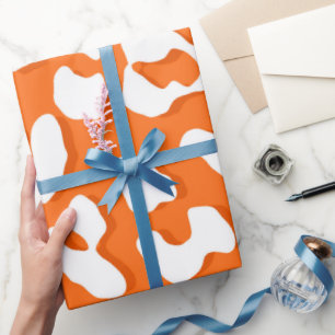 Papel De Presente Cor de laranja da impressão leopardo branca