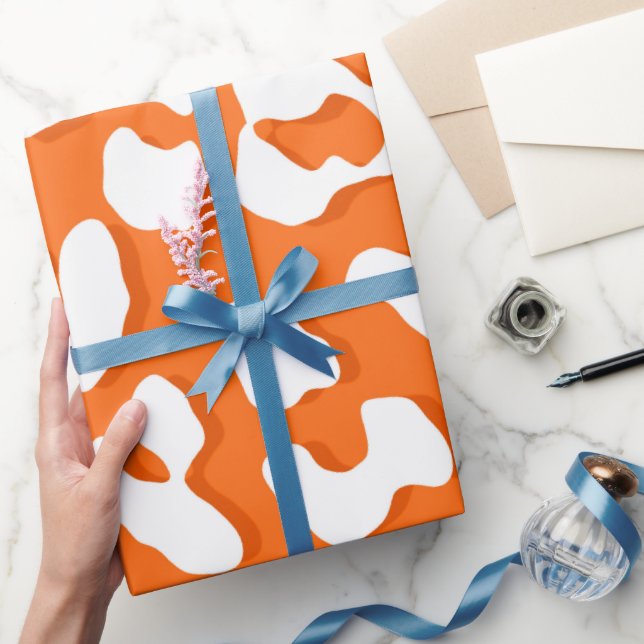Papel De Presente Cor de laranja da impressão leopardo branca (Presentear)