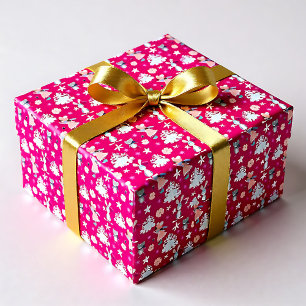 Papel De Presente Cor-de-rosa brilhante 🎄 Padrão de Natal do Pas