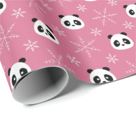 Papel De Presente Cor-de-rosa congelado - Pandas bonitas com flocos 