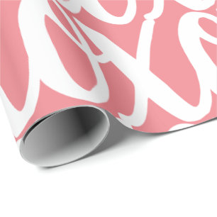 Papel De Presente Cor-de-rosa Coral e Branco Padrão Divertido