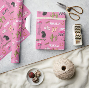 Papel De Presente Cor-de-rosa do aniversário da Cabeça de Cavalo Neg