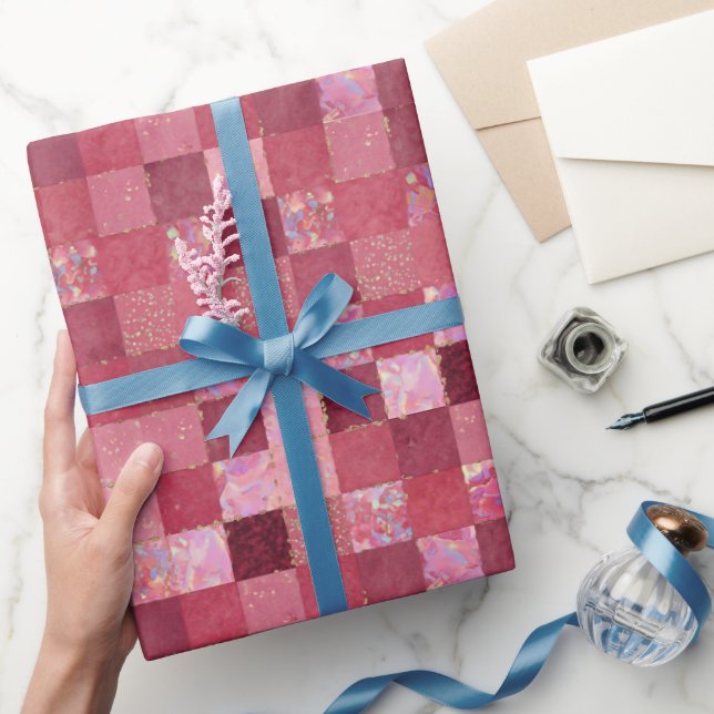 Papel De Presente Cor de Rosa | Glitter & Opal de Faux Moderno (Presentear)