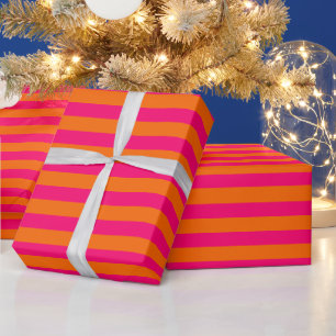 Papel De Presente Cor DIY 1” Listra Préppy Framboesa Rosa Laranja