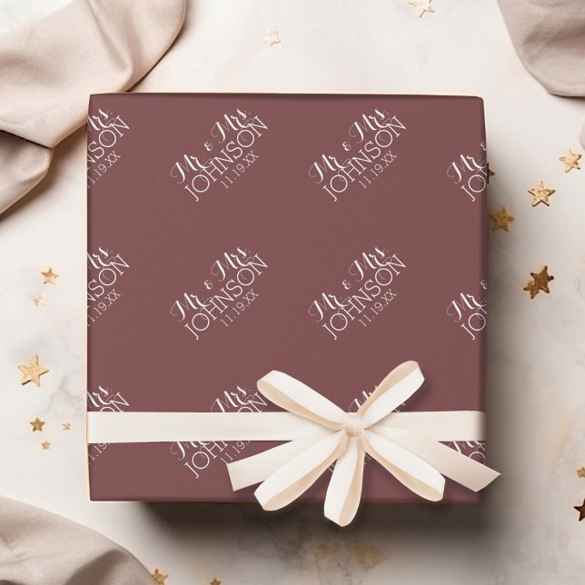 Papel De Presente Cor Sólida Marsala - Lembranças de Casamento Mr &  (Personalized Wedding Anniversary Wrapping Paper)
