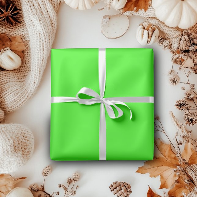 Papel De Presente Cor Sólida Neon Verde | Clássico | Elegante (Criador carregado)