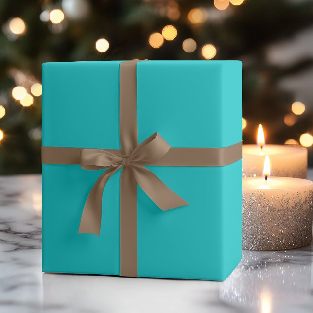 Papel De Presente Cor Sólido Azul Turquesa | Clássico | Elegante (Criador carregado)