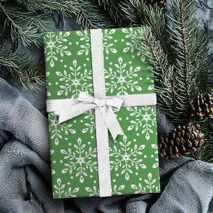 Papel De Presente Cor Verde Folhas Editáveis Flocos de Neve Natal