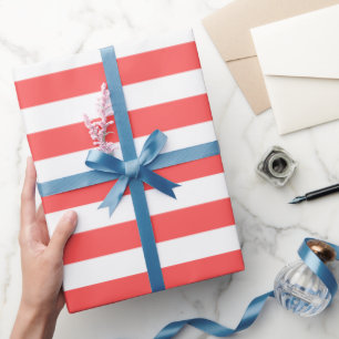 Papel De Presente Cor Vermelha de Coral Estripado