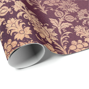 Papel De Presente Cora o pó floral Dourado Borgonha floral do rosa