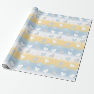 Papel De Presente Coração Amarelo, Branco e Azul de Diversão Bonita,
