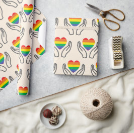 Papel De Presente Coração Arco-Íris das Mãos que Apoiam o Autismo