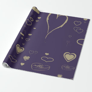 Papel De Presente Coração Bonito, Roxo Escuro Moderno