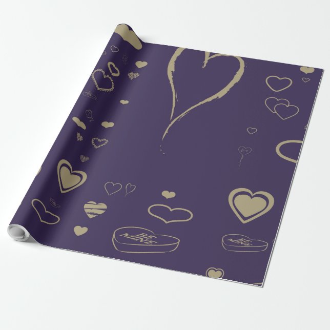 Papel De Presente Coração Bonito, Roxo Escuro Moderno Moderno (Desenrolado)