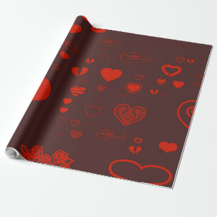 Papel De Presente Coração Bonito Vermelho Laranja Moderno