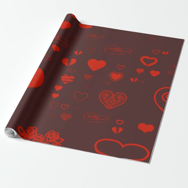 Papel De Presente Coração Bonito Vermelho Laranja Moderno (Desenrolado)