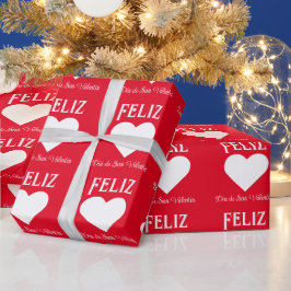 Papel De Presente Coração Branco Espanhol de Feliz dia de os namorad