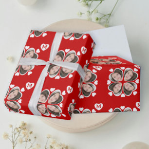 Papel De Presente Coração Branco Vermelho Divertido Quatro Folhas Fo