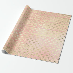 Papel De Presente Coração Confetti Metálico Shabby Dourado Mão Rosa