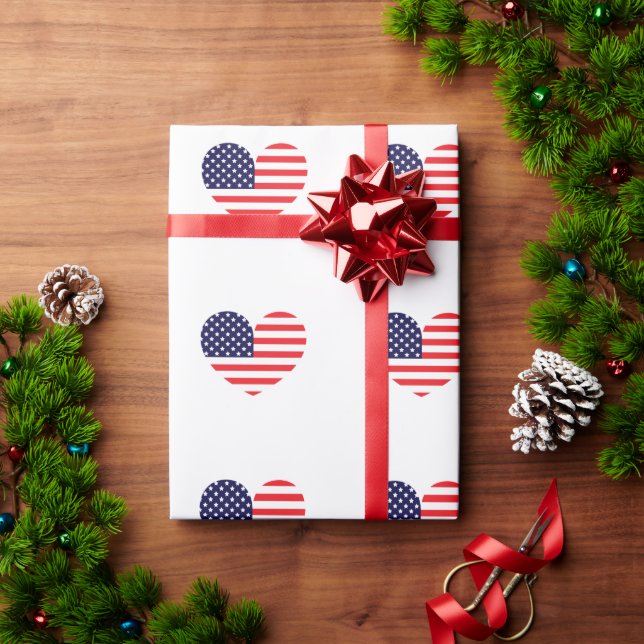 Papel De Presente Coração da Bandeira Americana (Presente de Natal)
