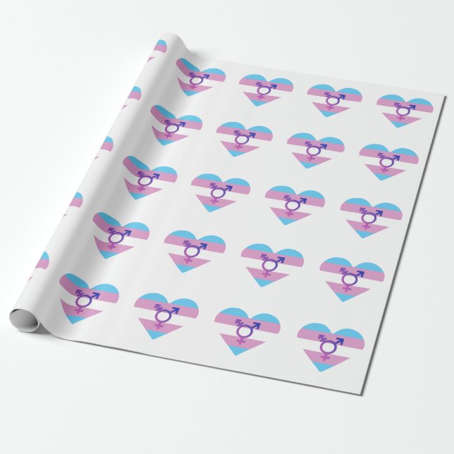 Papel De Presente Coração da Bandeira do Orgulho Trans (Desenrolado)