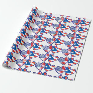 Papel De Presente Coração da Bandeira dos EUA e Porto Rico