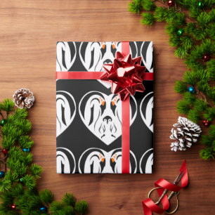 Papel De Presente Coração de Amor da Família Penguin