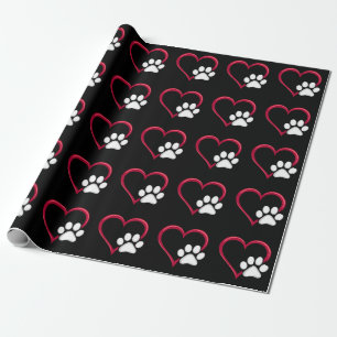Papel De Presente Coração de Amor Pata de Cachorro Dia de São Valent
