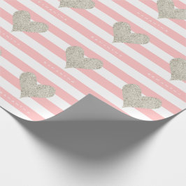 Papel De Presente Coração de Brilho de Prata
