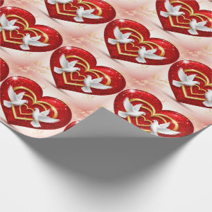 Papel De Presente Coração de Brilho Vermelho Com Corações Dourados E