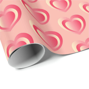 Papel De Presente Coração de cetim embutido - rosa coral
