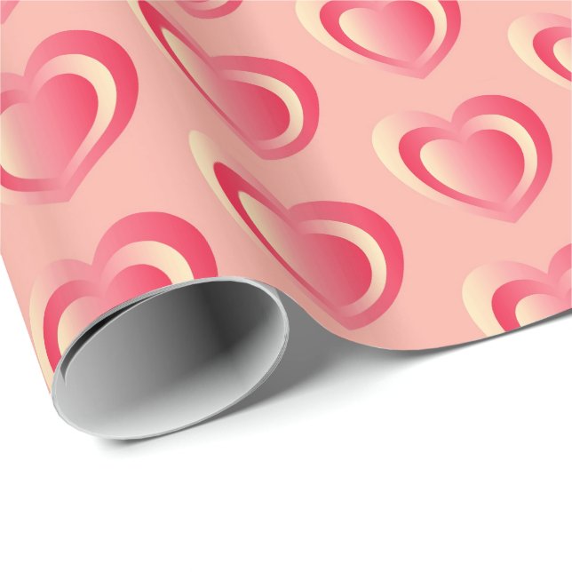 Papel De Presente Coração de cetim embutido - rosa coral (Ponta do rolo)