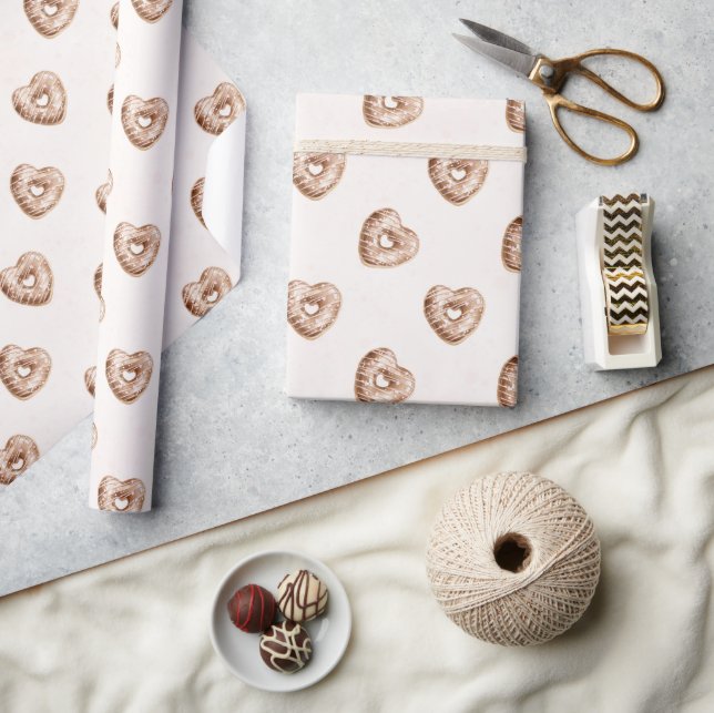 Papel De Presente Coração de Chocolate Rosa Natalício (Artesanato)
