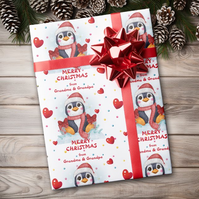 Papel De Presente Coração de Confete Pinguim Netos Natal (Criador carregado)