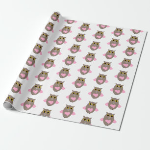 Papel De Presente Coração de Coruja Rosa Bonita