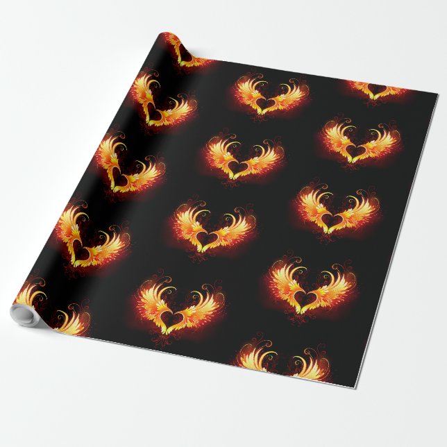 Papel De Presente Coração de Fogo Angelical com Asas (Desenrolado)