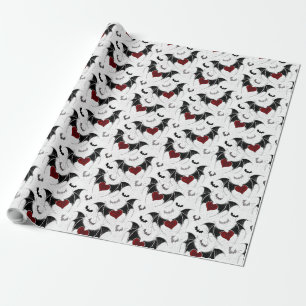 Papel De Presente Coração de Halloween com asas de morcegos pretos