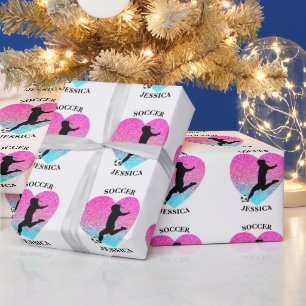 Papel De Presente Coração de Menina de Futebol com Nome