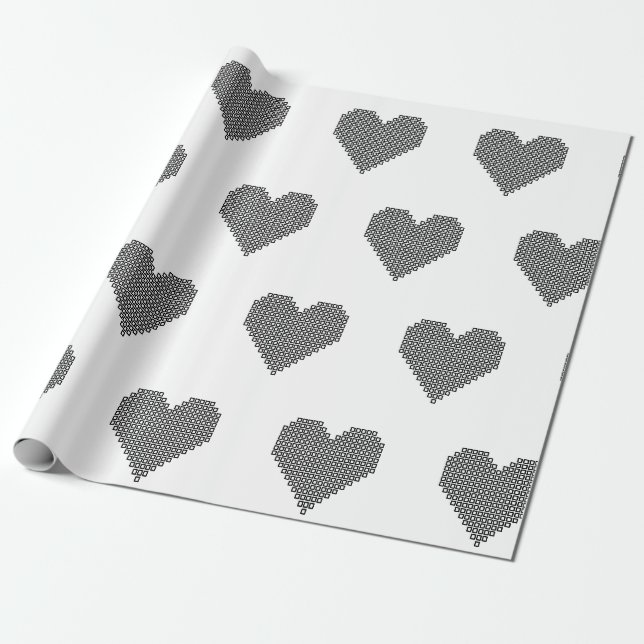 Papel De Presente Coração de pixel preto (Desenrolado)