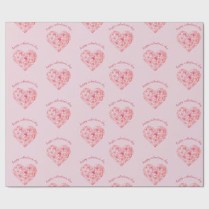 Papel De Presente Coração de Rosa em Aquarela Personalizado Dia dos 
