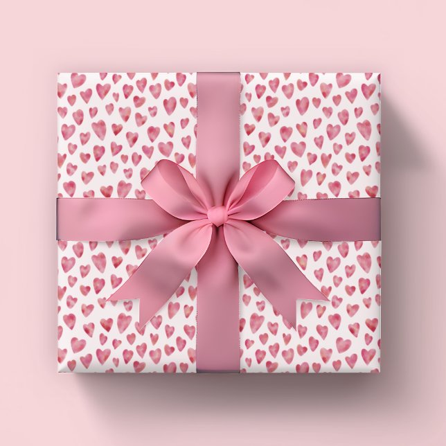 Papel De Presente Coração de São Valentim Rosa (Pink watercolor love heart wrapping paper for Valentines Day, engagement gifts & wedding gifts)