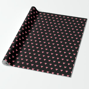 Papel De Presente Coração de São Valentim Vermelho Pálido em Preto