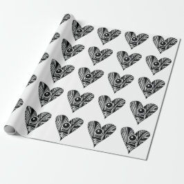 Papel De Presente Coração do AMOR Negro e Branco