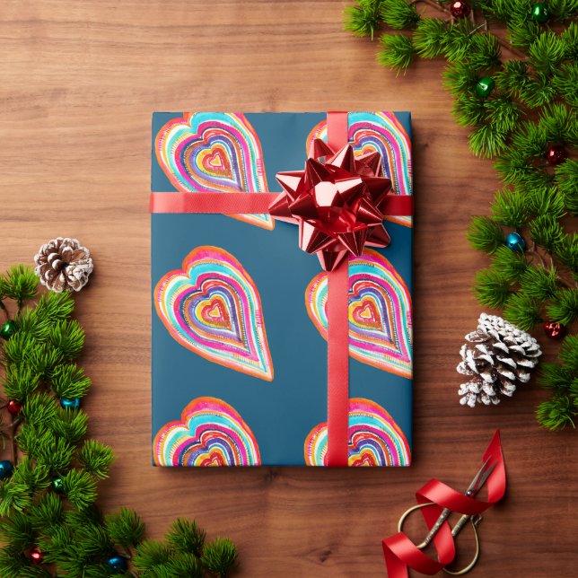 Papel De Presente Coração do arco-íris bonito amor boho (Presente de Natal)