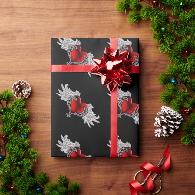Papel De Presente Coração do gótico com Anjo (Presente de Natal)