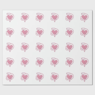 Papel De Presente Coração Estetoscópio Amor Médico Desenho de Camisa