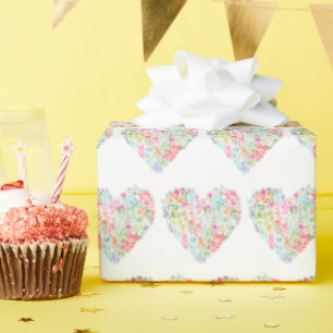 Papel De Presente Coração Floral de Aquarela